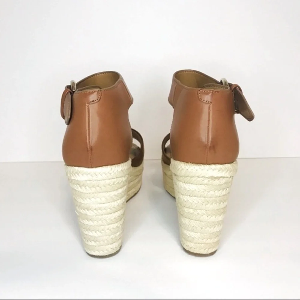 New! Nine West Espadrille Faux Suede Faux Leather Straw Wedge Platform Sandals